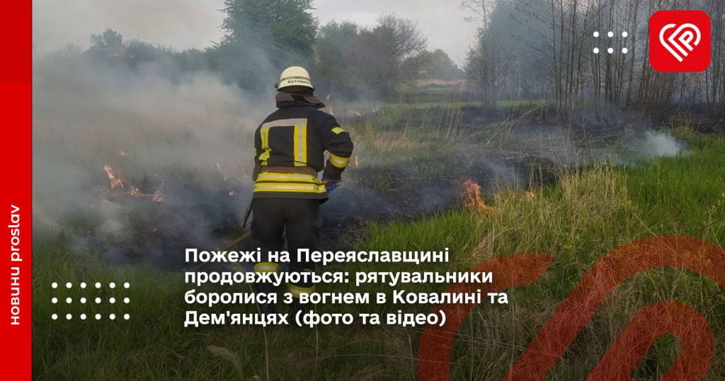 Пожежі на Переяславщині продовжуються: рятувальники боролися з вогнем в Ковалині та Дем'янцях (фото та відео)