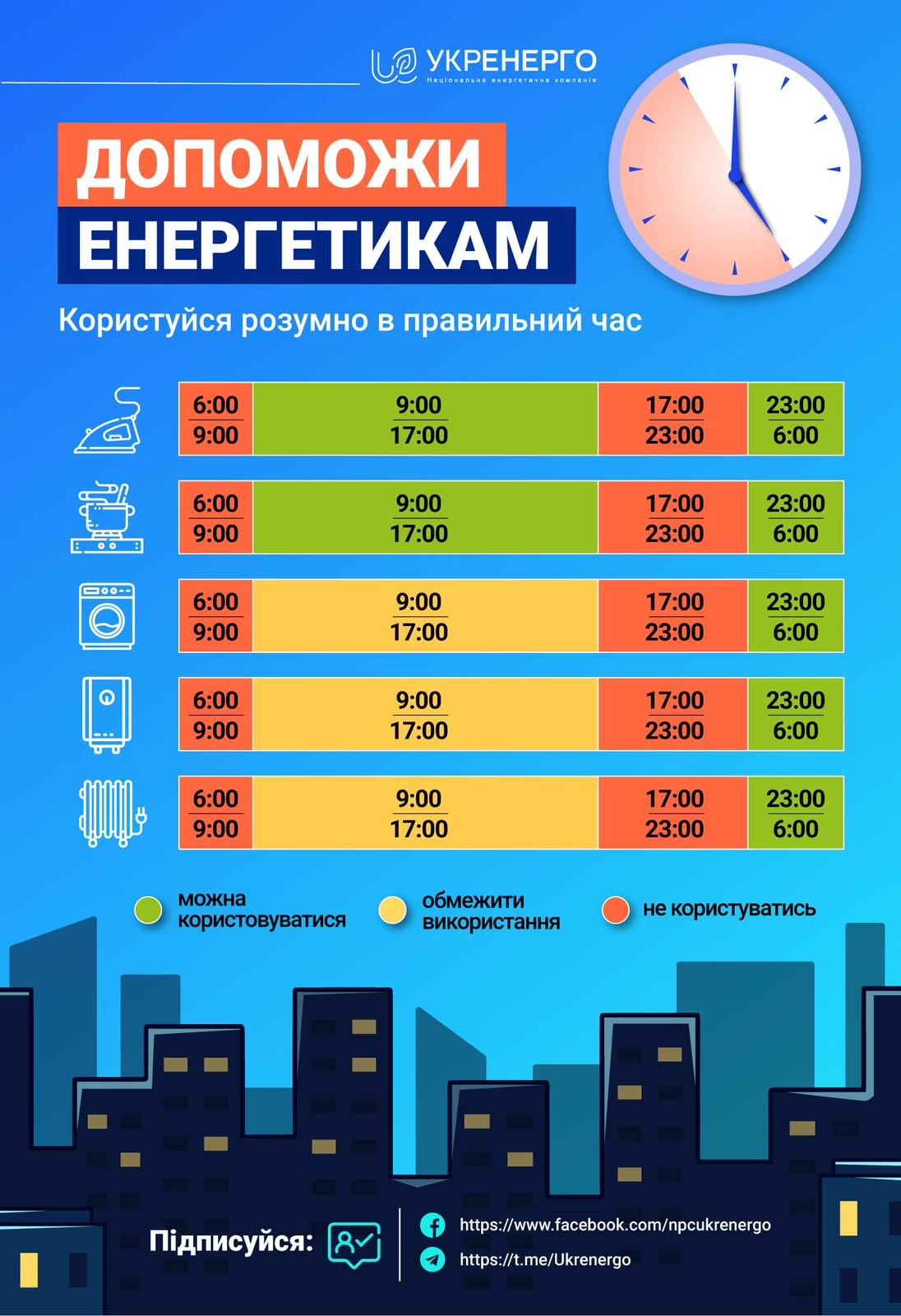 В Укренерго склали графік рекомендованого користування електроприладами