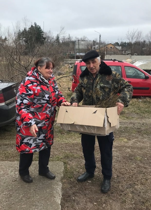 Ігор  Гайовий отримує саджанці від представниці ТОВ «Меркурій»