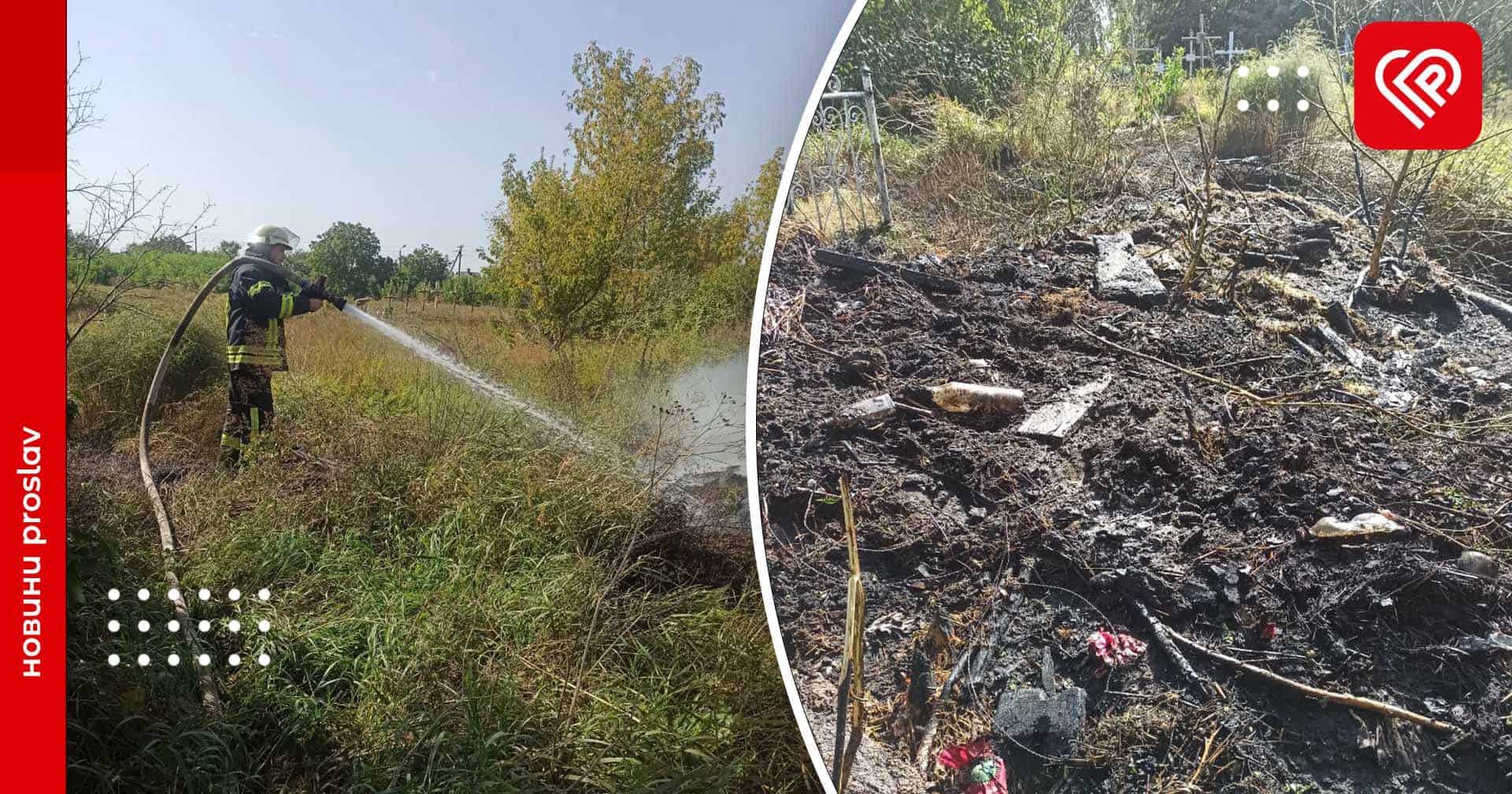 Рятувальники Переяслава ліквідували пожежу на цвинтарі: фото з місця події